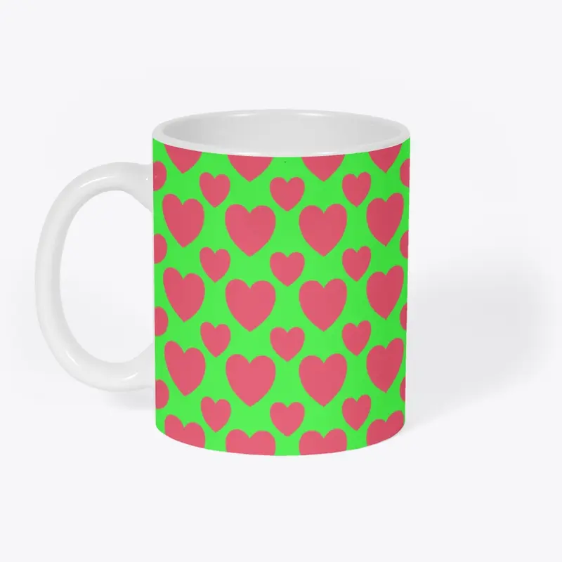 Neon green and pink hearts mug 