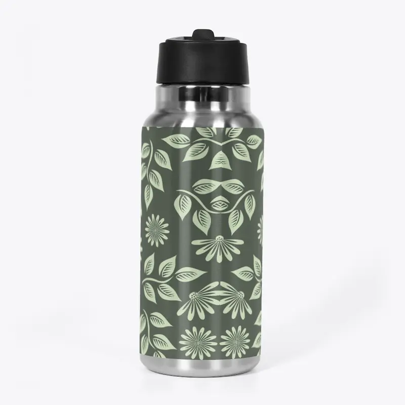 32 oz green leaves water bottle 