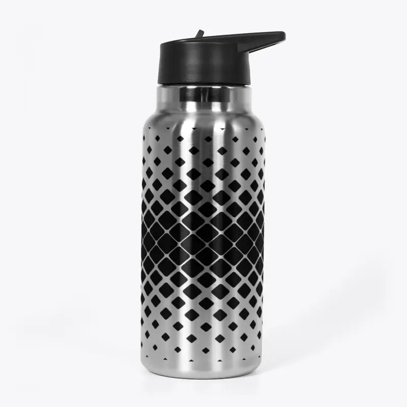 black and silver squares water bottle