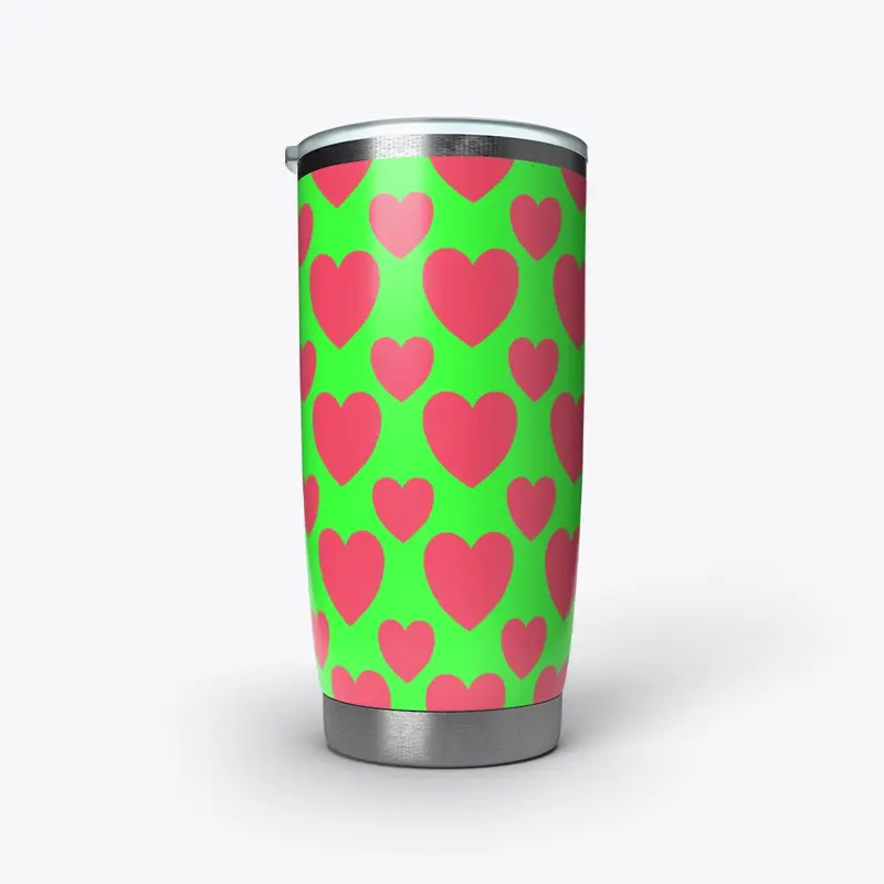 Neon green and pink hearts tumbler 