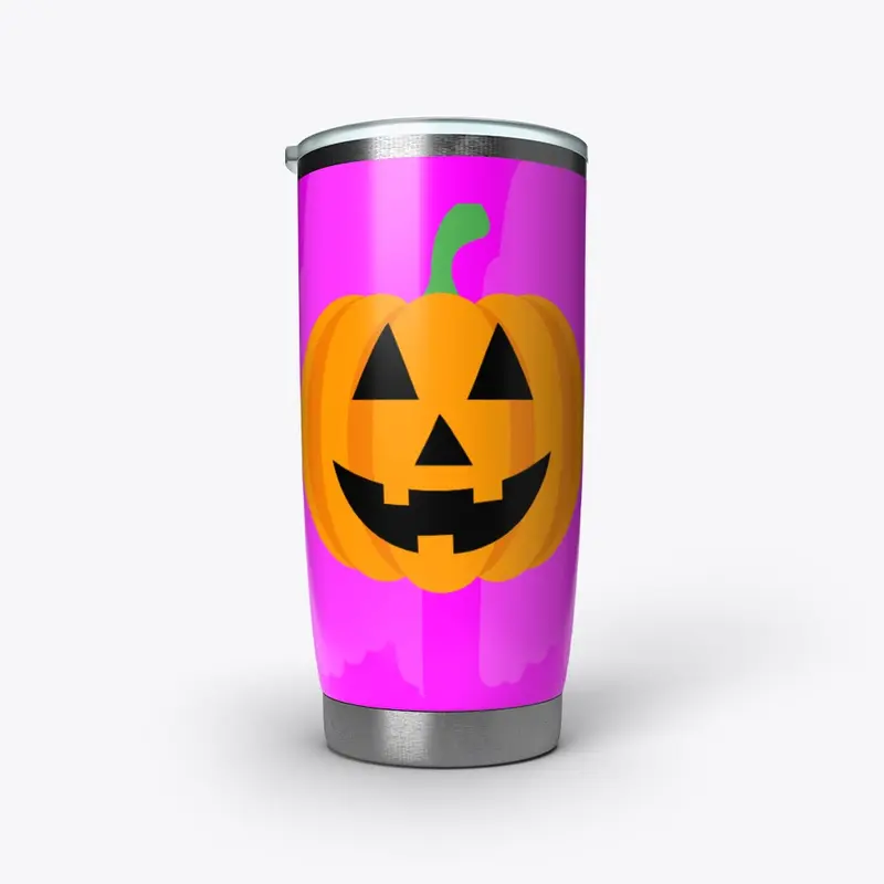 Bright pink Jack-o'-lantern tumbler 