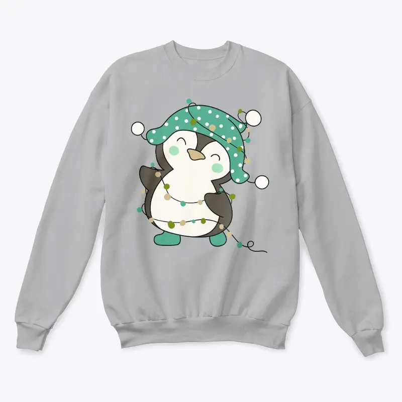 Teal Christmas penguin sweater 