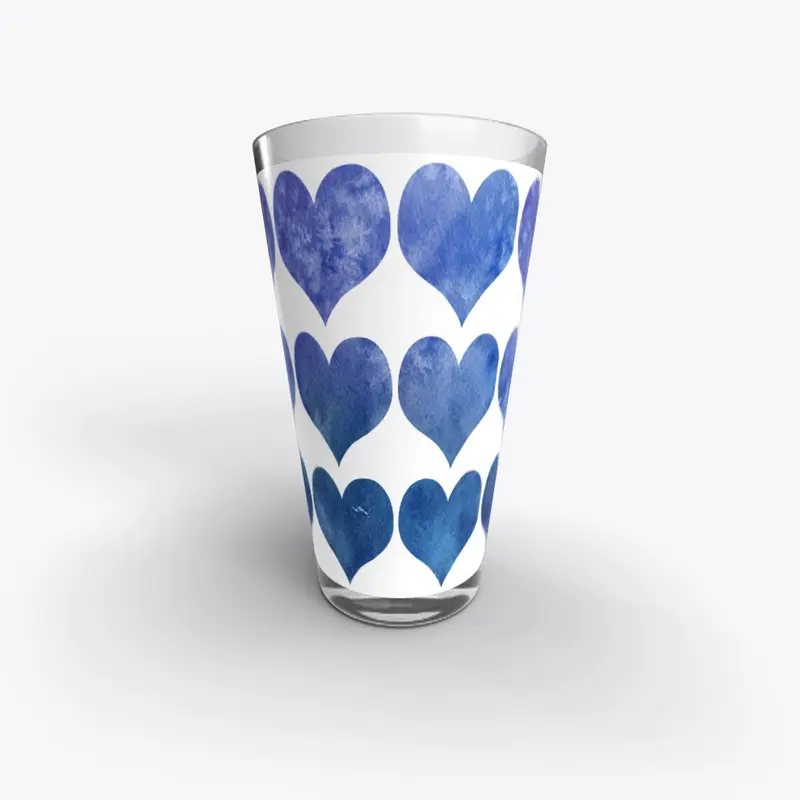 Blue heart pint glass 